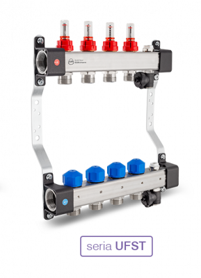 Распределитель InoxFlow KAN-therm с вентилями для сервоприводов и расходомерами (серия UFST) - 2 отвода