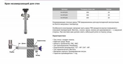  Кран незамерзающий для стен 250 мм TIM W-HF0225