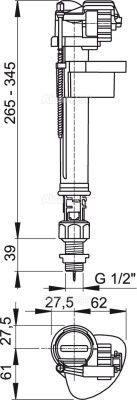 Alcadrain A18 1/2" впускной механизм с нижней подводкой и металлической резьбой