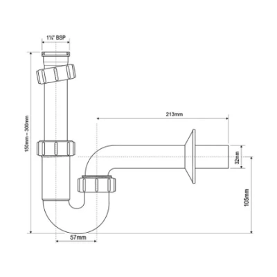Сифон для умывальника McAlpine MRW8 5/4x32, без выпуска, трубный